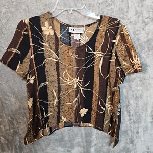 S.L. Fadhions Vintage Women's Sz 12 Top brown multicolor Rayon crop USA